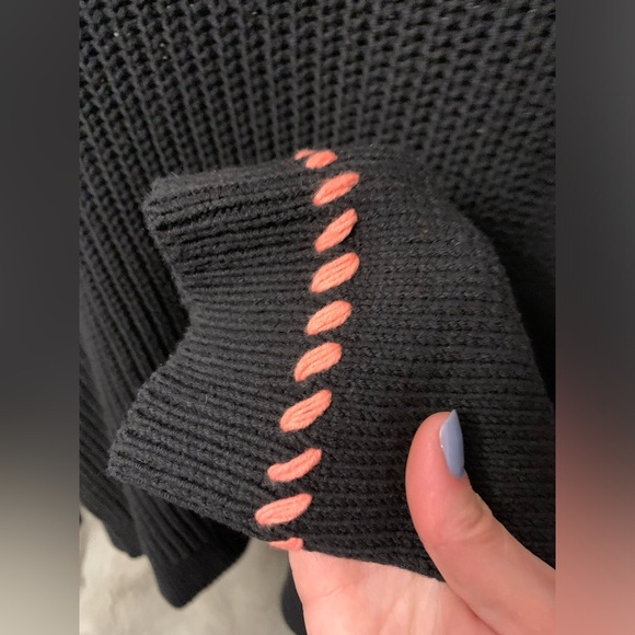 Lisa Todd Contrast Knit Stripe Sleeve Sweater Black Boxy Cotton Acrylic Ribbed - Picture 10 of 10